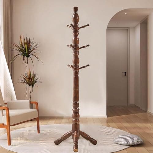 Walnut Freestanding Hall Tree with 3 Heights & 9 Hooks for Home Office
