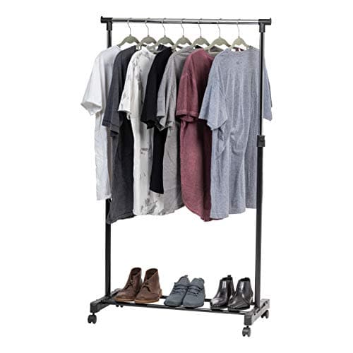 IRIS USA Portable Clothes Rack, Height Adjustable with Lockable Wheels, Single Rod Wardrobe