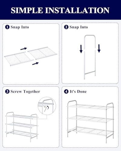 Kissette Stainless Steel Shoe Organizer - Sturdy Closet & Front Door Rack, Free Standing Shelf, White
