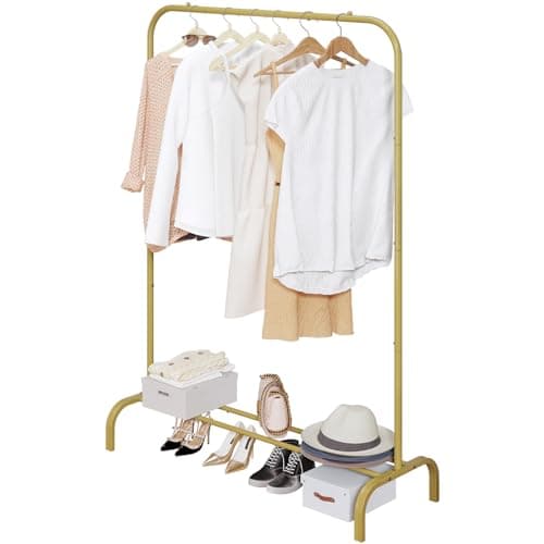 Heavy Duty Portable Clothes Hanging Garment Rack with Metal Shelf, Black (White)