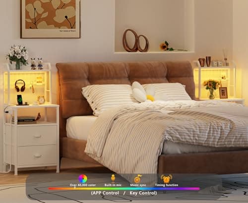 Furologee 41" Tall Nightstand with Charging & Pegboard, White