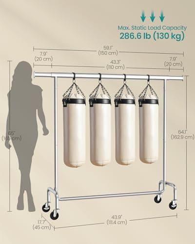 SONGMICS Heavy-Duty Garment Rack with Wheels, 286.6 lb Capacity