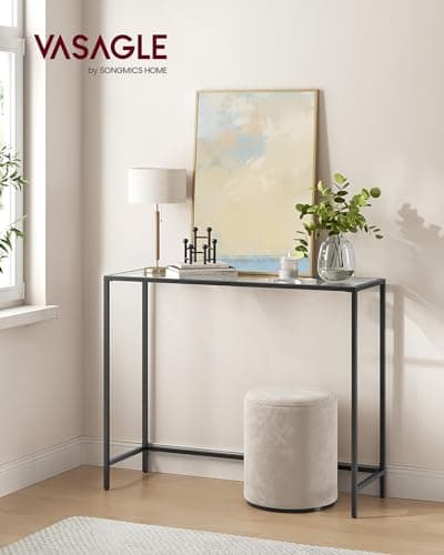 VASAGLE 39.4 Inches Tempered Glass Living Room Console Table, Black