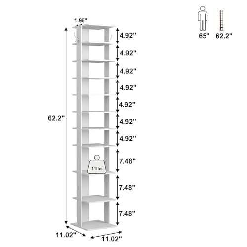 HOMEFORT 10-Tier Vertical Shoe Rack, White Storage Stand for Entryway Closet