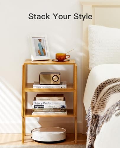 Bamboo Stackable End Tables, Pipishell Living Room Nightstand Set of 2