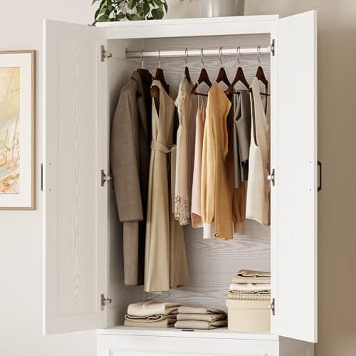 LIKIMIO 70 Wooden Wardrobe Closet with 2 Doors & 2 Drawers - Freestanding White Design for Bedroom
