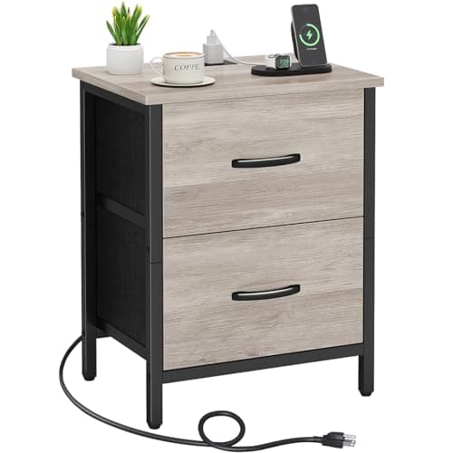 Vagusicc Greige Nightstand Set of 2 with Charging Station