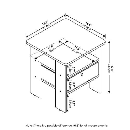 Furinno Andrey Dark Brown/Black End Table with Bin Drawer