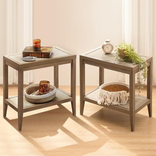 SICOTAS Boho Rattan Nightstands Set of 2 for Small Space