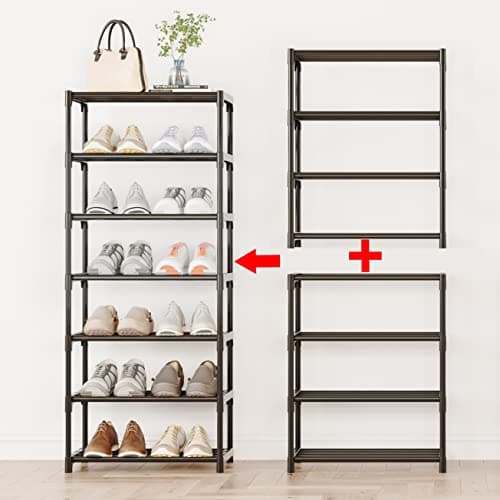 Black Metal Stackable 4-Tier Shoe Rack for Closet Hallway Storage