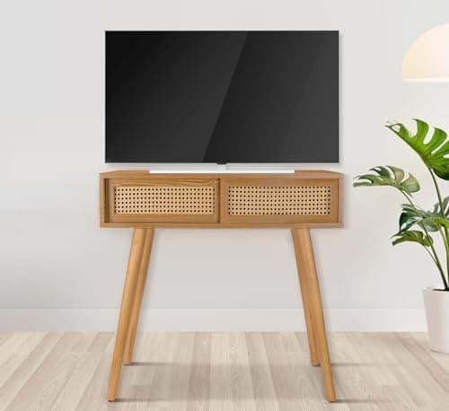 Narrow Boho Console Table, 31" Rattan Entryway Vanity