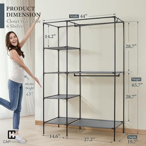 CAPHAUS 44-Inch Covered Clothing Rack, 230LB Heavy-Duty Metal Organizer with Shelves