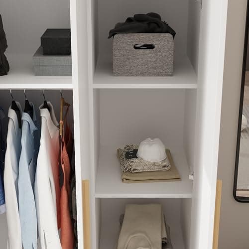 MOUMON White Armoire Wardrobe 3 Doors Cube Shelves 18.9" D x 47.2" W x 70" H