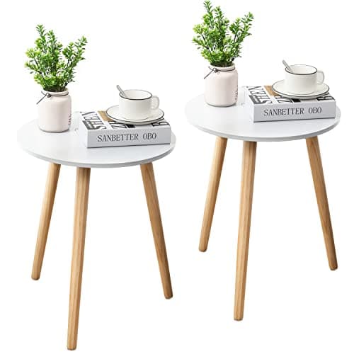 Apicizon White Round Side Table Set of 2, Modern Living Room Nightstand