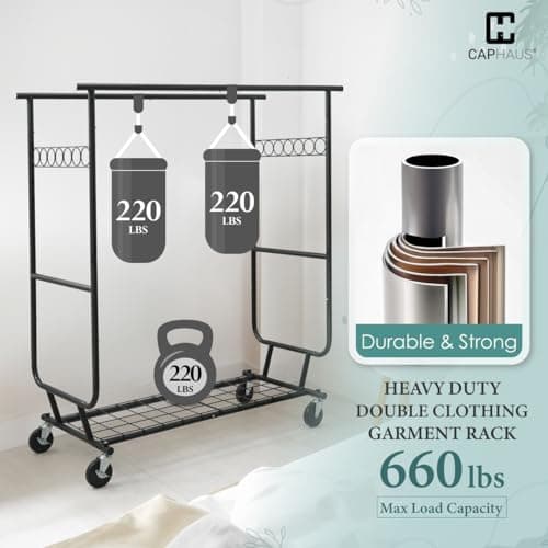 CAPHAUS Heavy Duty Rolling Clothes Rack, 660LBS Capacity, Black
