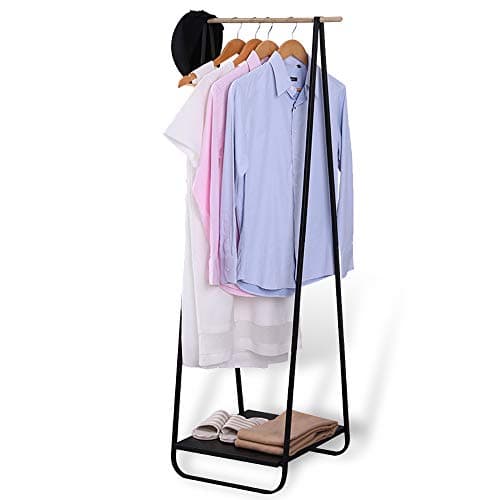 JEFEE Compact 1-Tier Clothes Rack with Shelf, Black