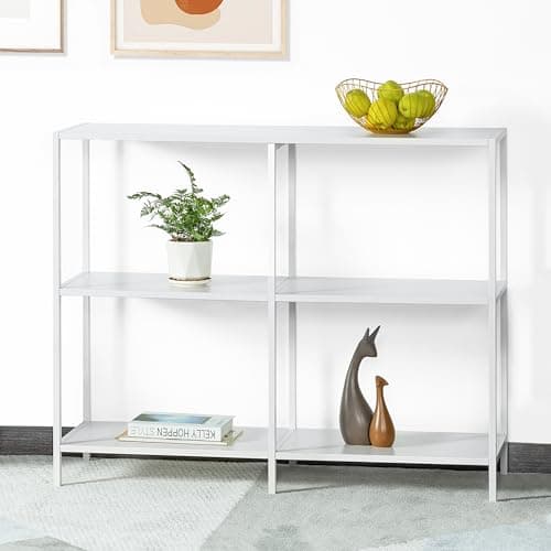 HDANI 31.5 Inch Narrow Entryway Table with 3 Tier Storage Shelves, Modern White Sofa Table