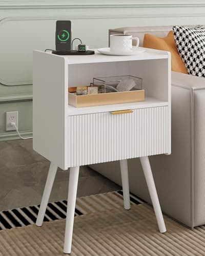 Yellow Oak Modern Nightstand with Storage Drawer & Wood Shelf