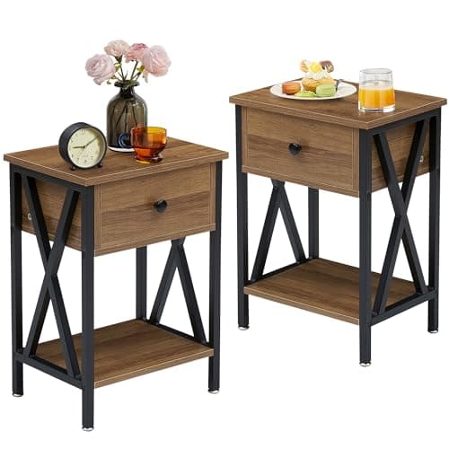 Rustic Nightstand with Drawer for Bedroom Storage
