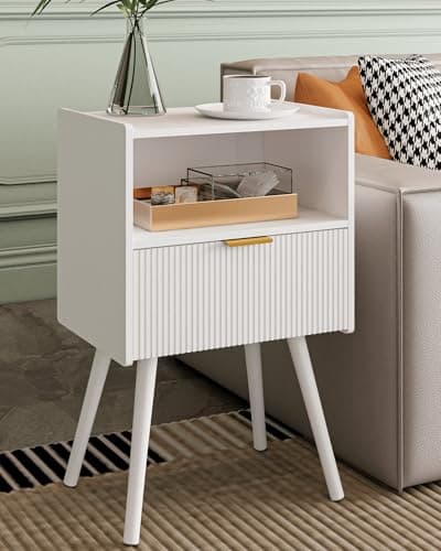 Yellow Oak Modern Nightstand with Storage Drawer & Wood Shelf