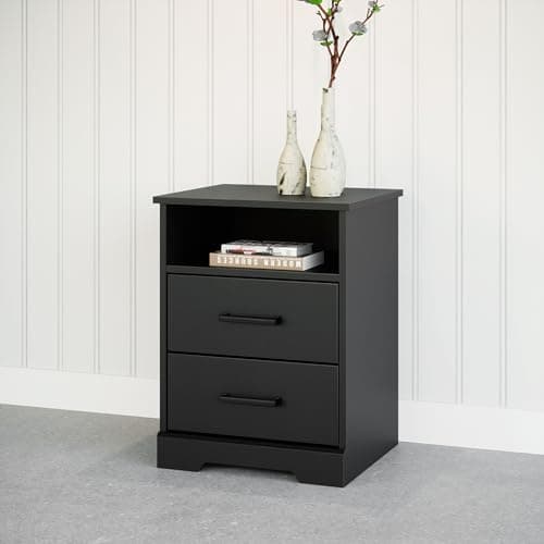 Prepac Rustic Ridge Black Nightstand, 2 Drawers + Shelf for Bedroom