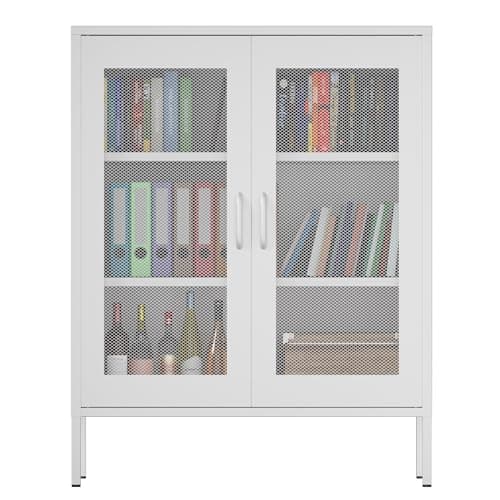 White Metal Storage Wardrobe 71''H with Rod & Adjustable Shelves for Home Office School Gym