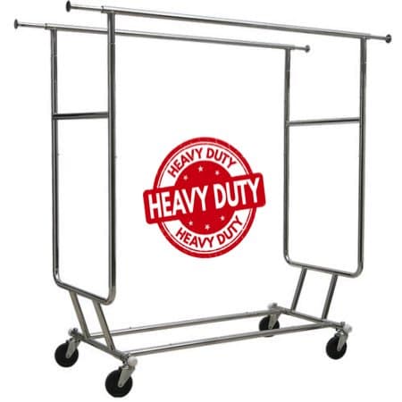 Commercial Grade Double Rail Rolling Clothing Rack - Solid Top Rails, Heavy Duty