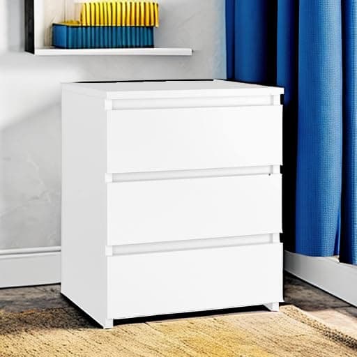 Fotosok White 3-Drawer Nightstand with Cut-Out Handle