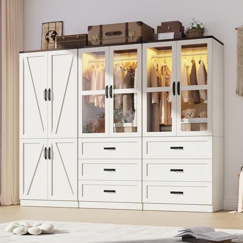 75" Tall Brown Farmhouse Armoire Wardrobe with 2 Doors, 3 Drawers & Rod