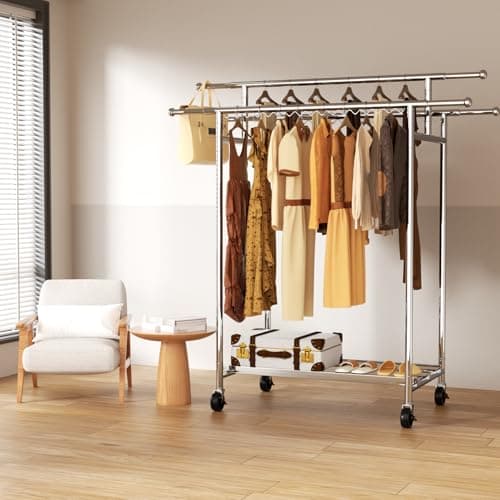 700-Lb Stainless Steel Garment Rack with 4 Rolling Wheels