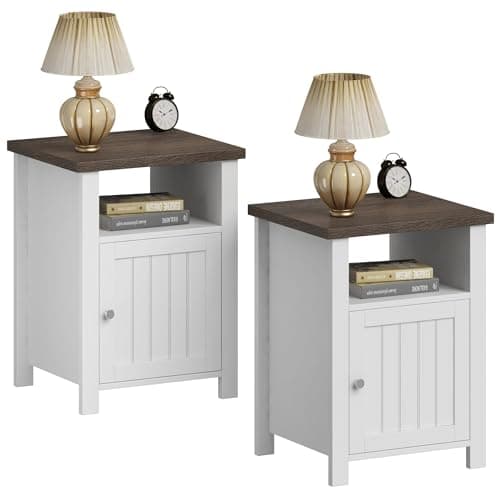 ChooChoo Farmhouse Nightstands Set of 2, White Vintage Storage Tables