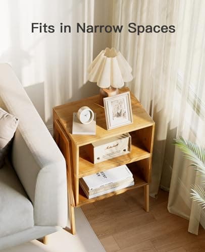 Bamboo Stackable End Tables, Pipishell Living Room Nightstand Set of 2