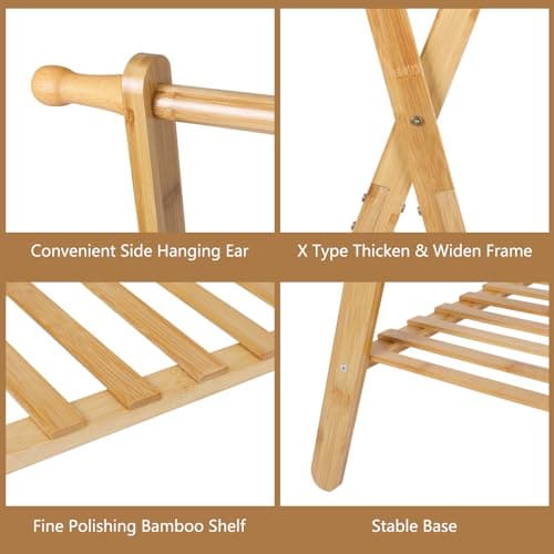 Ufine Bamboo Double Rod Clothing Rack with 2 Tier Storage Closet Organizer