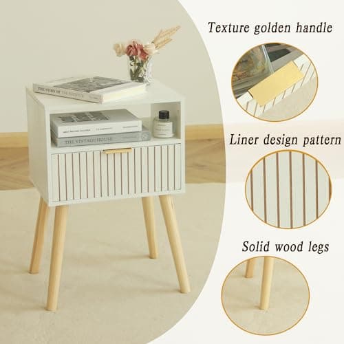 MaxSmeo White Mid Century Modern Nightstand with 2-Tier Storage for Bedroom