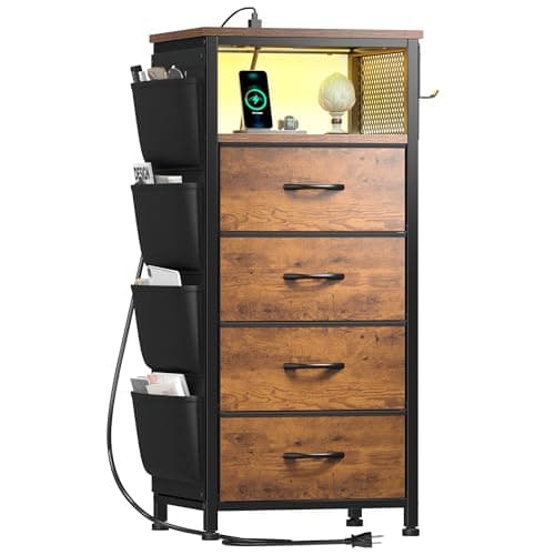 EnHome Black Nightstand Set of 2 with Charging & Storage