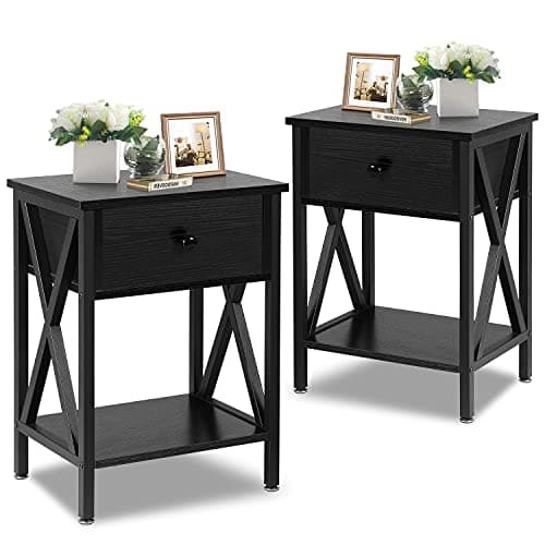 Rustic Nightstand with Drawer for Bedroom Storage
