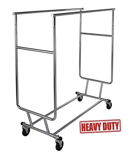 Commercial Grade Double Rail Rolling Clothing Rack - Solid Top Rails, Heavy Duty