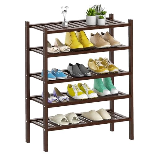 Bamboo 2-Tier Shoe Organizer - White, Free-Standing Closet Storage