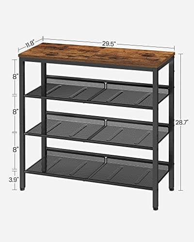 VASAGLE 4-Tier Entryway Shoe Rack with Storage Shelves ULBS040B01