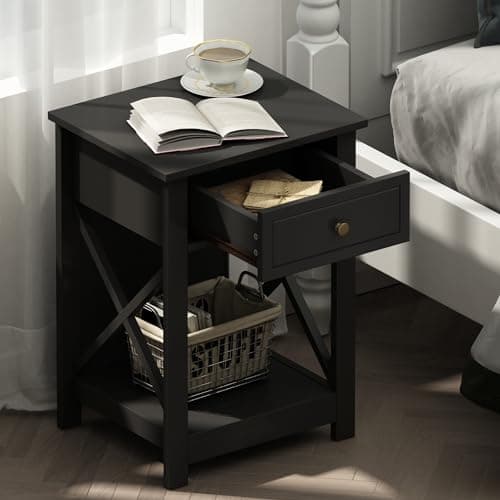 Treocho Black X-Design End Table Set of 2, Modern Nightstand for Small Bedrooms