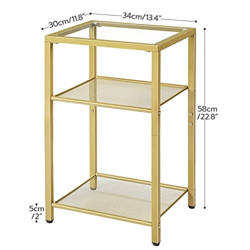 HOOBRO Gold 3-Tier Slim Nightstands, Set of 2, Storage Shelves, Modern Bedside Tables