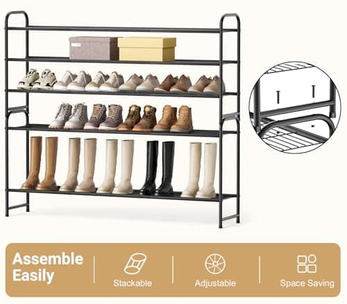 KEETDY Black 3-Tier Metal Shoe Organizer for Closet Storage