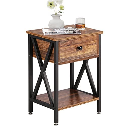 Rustic Nightstand with Drawer for Bedroom Storage