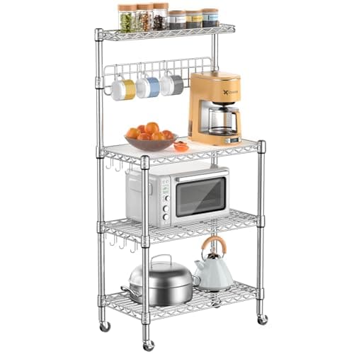 Leteuke 42-Inch 4-Tier Microwave Stand with Storage & Wheels, White