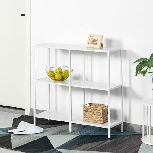 HDANI 31.5 Inch Narrow Entryway Table with 3 Tier Storage Shelves, Modern White Sofa Table