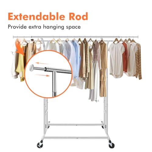 Double-Rod Commercial Heavy Duty Clothes Rack 400 lbs Load Chrome Finish