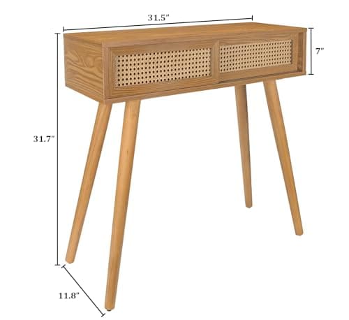 Narrow Boho Console Table, 31" Rattan Entryway Vanity