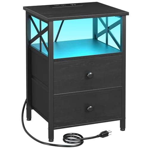 AMHANCIBLE Black LED Nightstand with Charging, HET052LBK