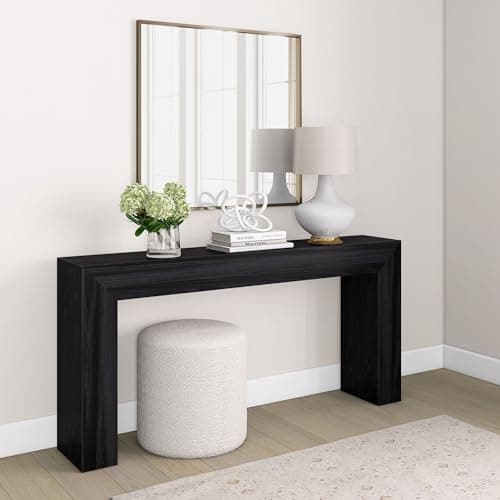 Plank+Beam Grand Console Table, 66 Inch Modern Solid Wood, Black Wirebrush