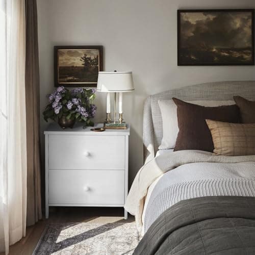 BOLUO White Nightstand with Fabric Drawers for Small Bedrooms